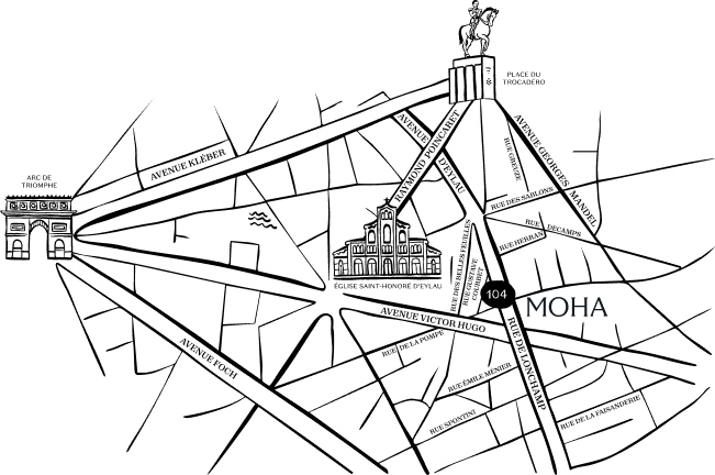 Plan d'accès à l'Agence MOHA - 104 rue de Longchamp - 75116 PARIS